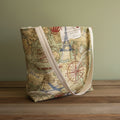 Handmade Quilted Travel Tote Bag – Cotton Travel Motif Print | Carry-On Gift for Travelers, 13"x5"x13"