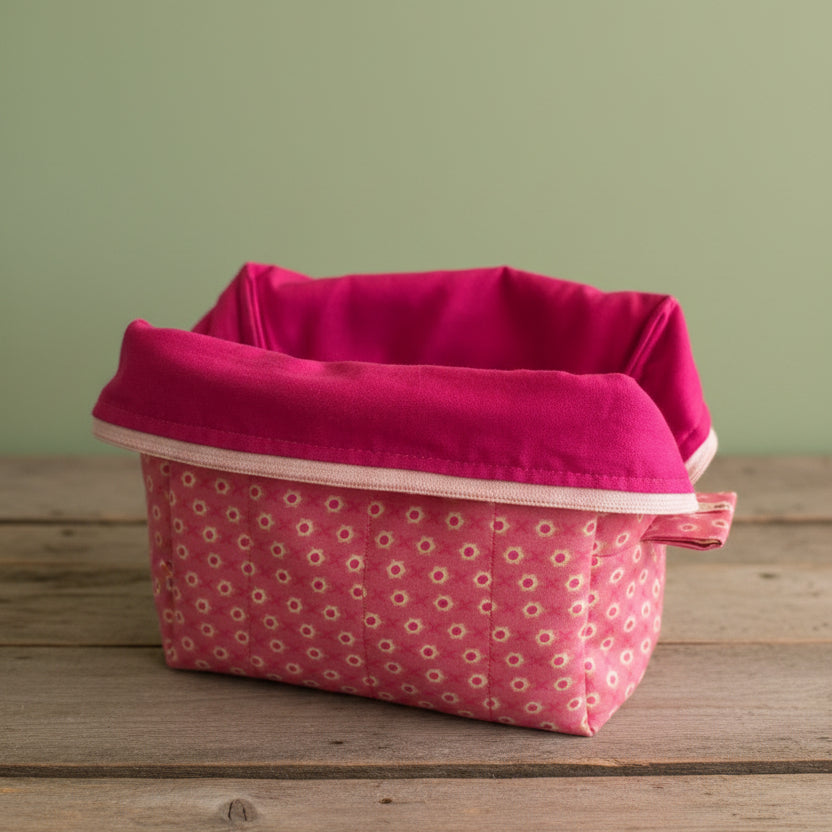 Handmade Mini Cosmetic Bag – Pink Polka Dot & Hot Pink Interior | Cute Gift for Her, 6"x3"x5"