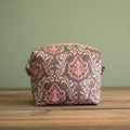 Handmade Mini Cosmetic Bag – Gray with White Hearts & Pink Lining | Sweet Gift for Her, 6"x3"x5"