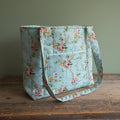 Hand-Quilted Flower Garden Tote Bag – Delicate Blue Floral | Handmade Boho Bag, 13"x5"x12.5"
