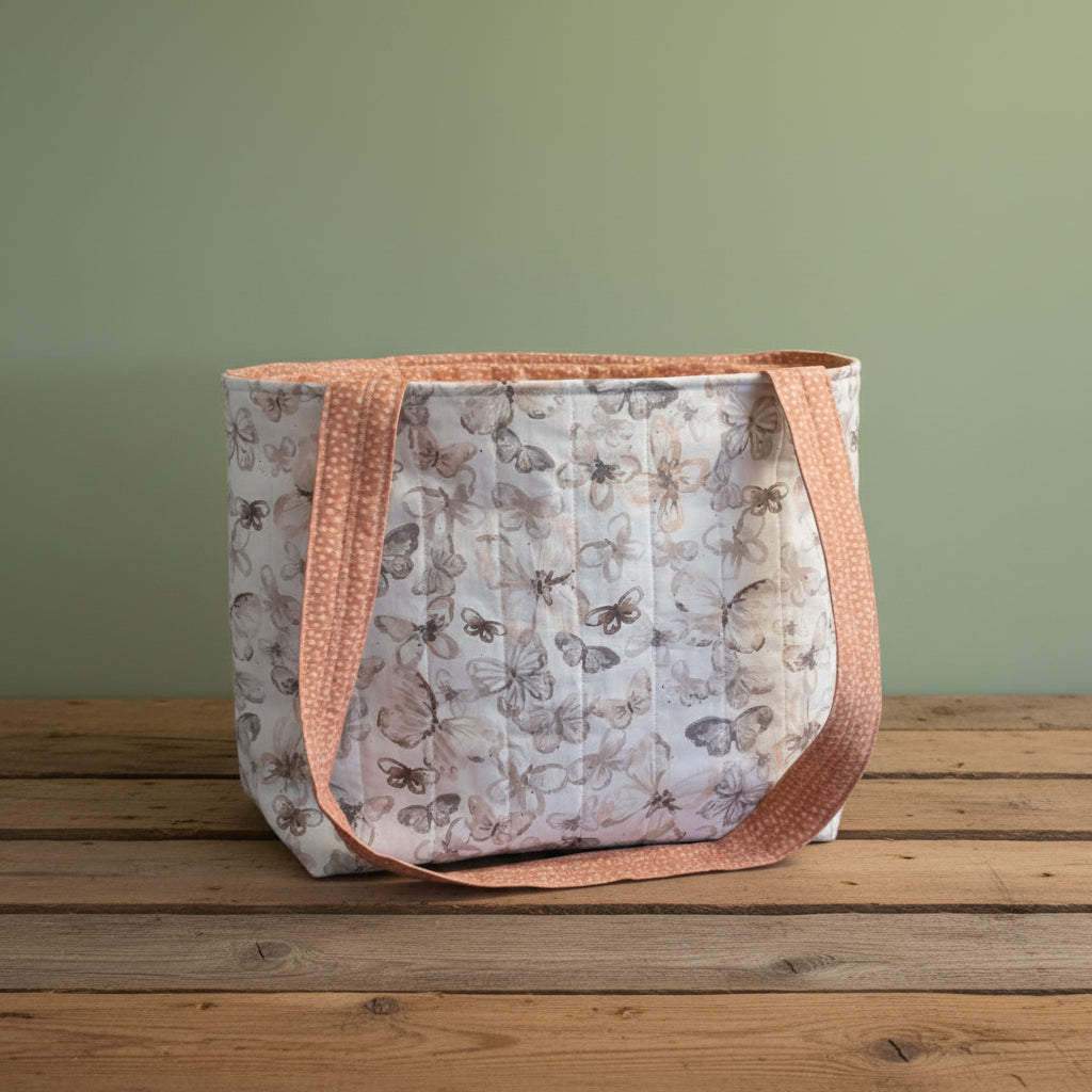 Handmade Quilted Tote Bag – Watercolor Butterfly Print | Cottagecore Gift for Her, 11"x6"x10"