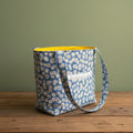 Hand-Quilted Daisy Tote Bag – Blue Floral Cotton | Handmade Gift for Gardeners, 12"x5.5"x12"