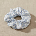 White and light blue floral handmade cotton scrunchie