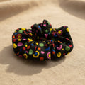 Dotted Rainbow handmade cotton scrunchie with colorful dot print