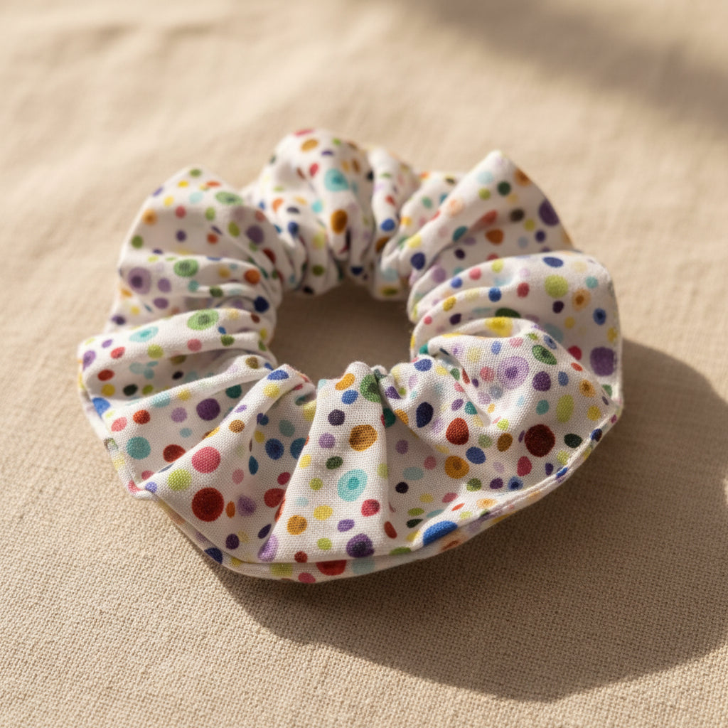 Hand-painted spot pattern hair scrunchie detail