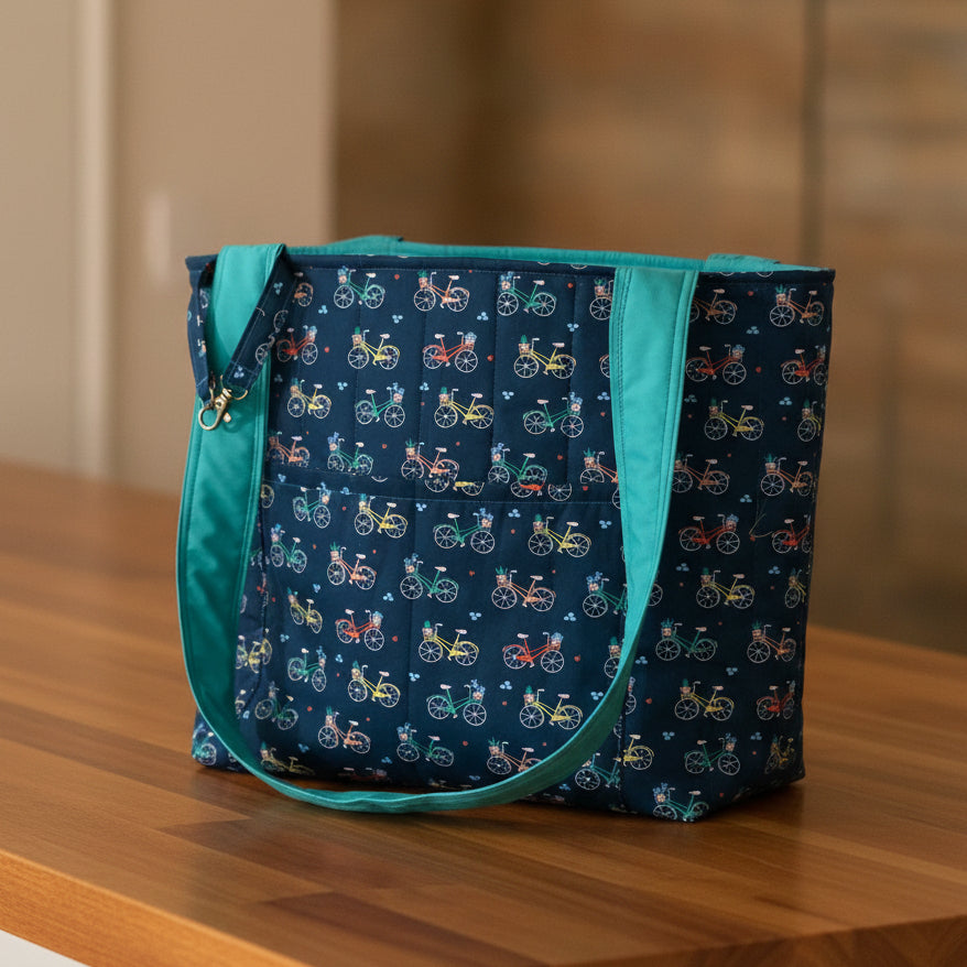 Hand-Quilted Bicycle Tote Bag