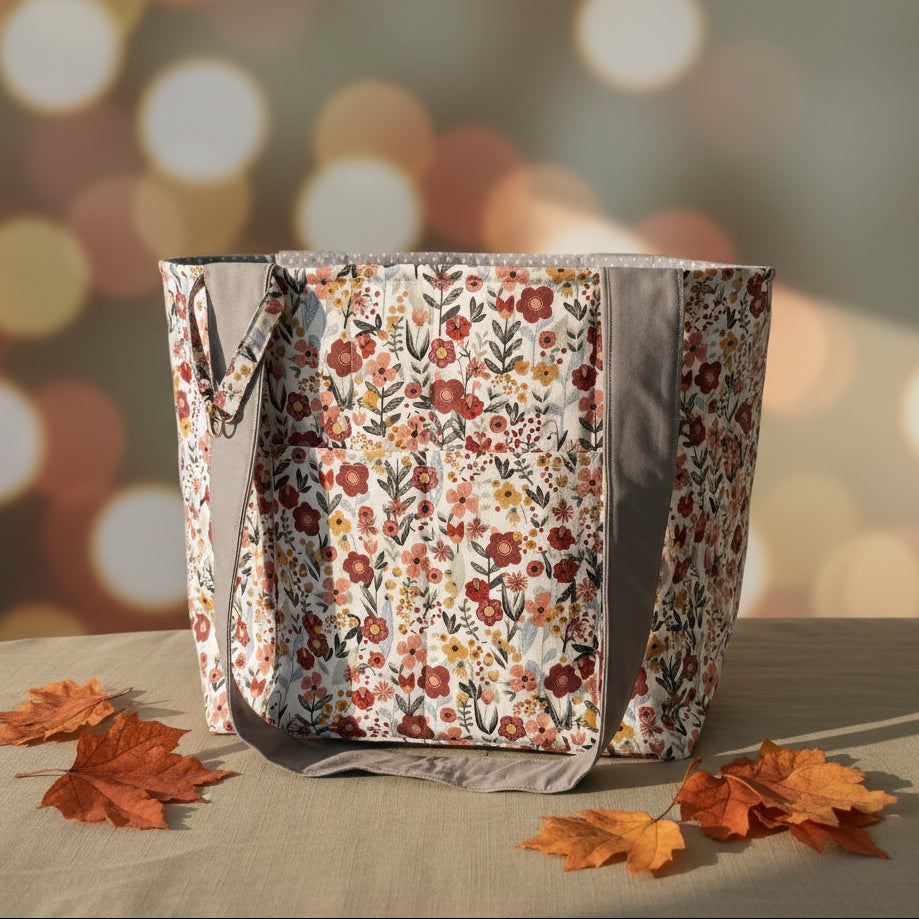 Hand-Quilted Field of Flowers Tote Bag
