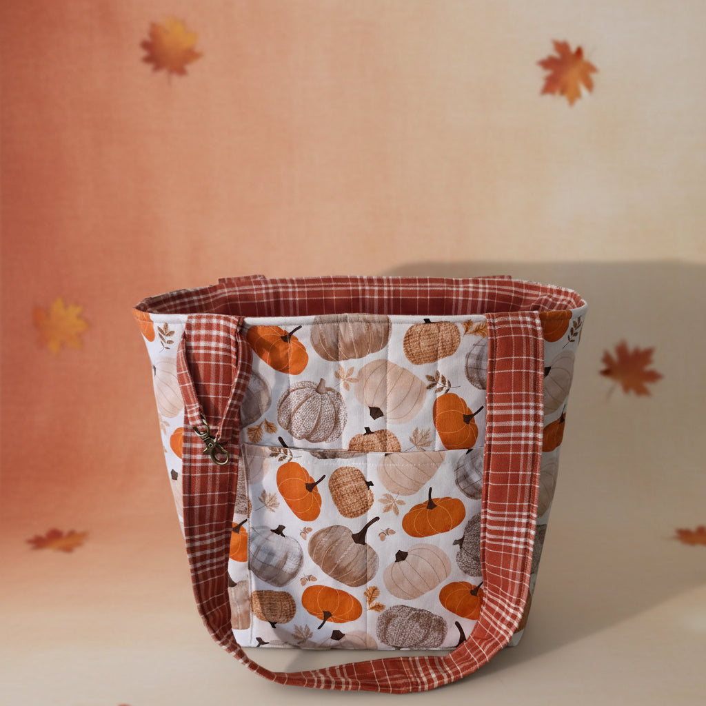 Hand-Quilted Pumpkin Patch Tote Bag