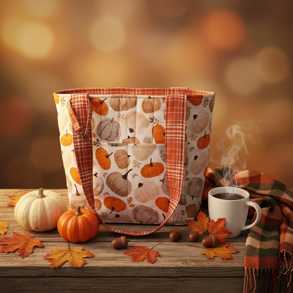 Hand-Quilted Pumpkin Patch Tote Bag