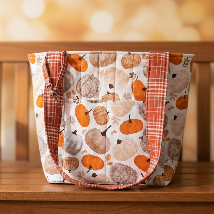 Hand-Quilted Pumpkin Patch Tote Bag