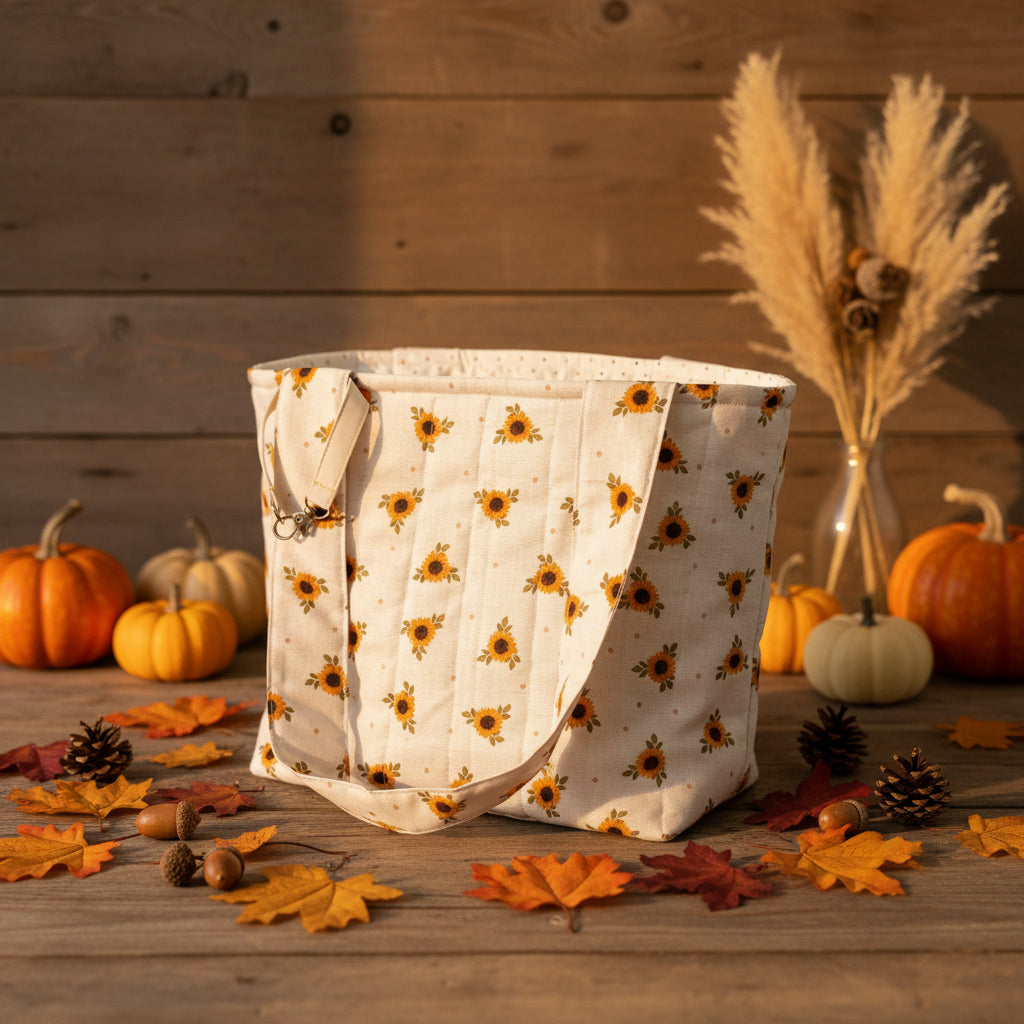 Hand-Quilted Mini Sunflower Tote Bag