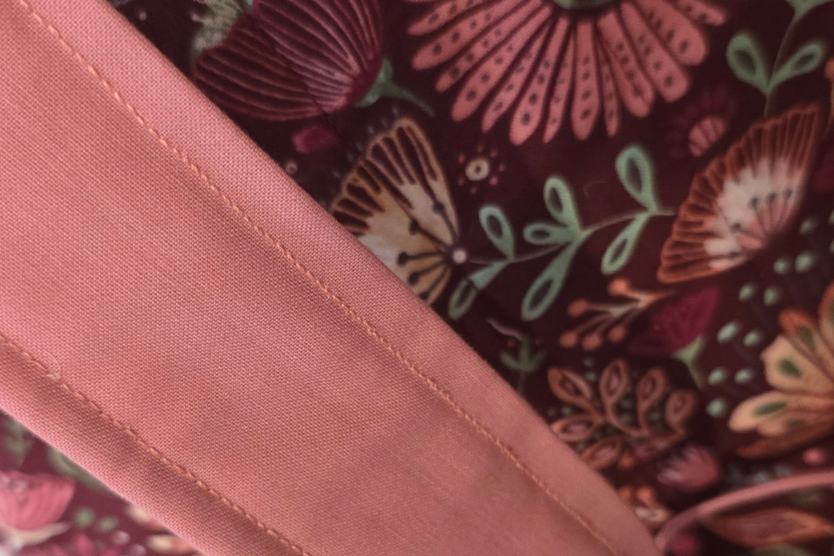 Hand-Quilted Maroon Floral Tote Bag