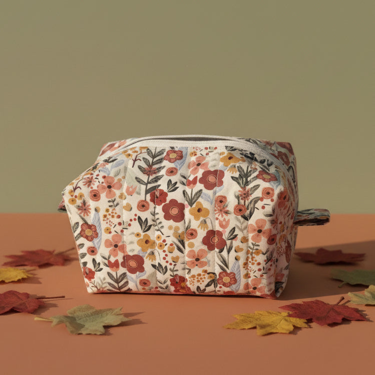 Hand-Quilted Fields of Flowers Makeup Bag
