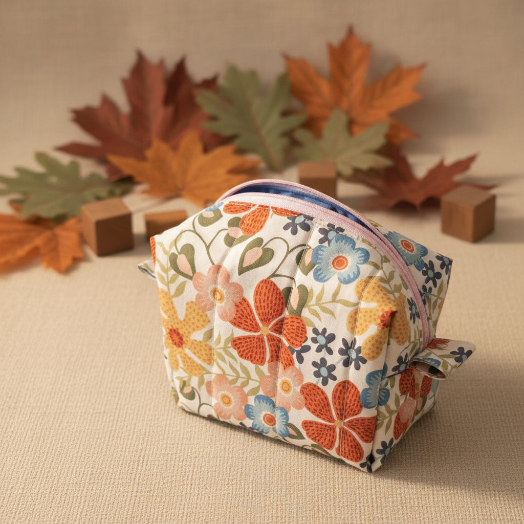 Hand-Quilted Vibrant Floral Makeup Bag