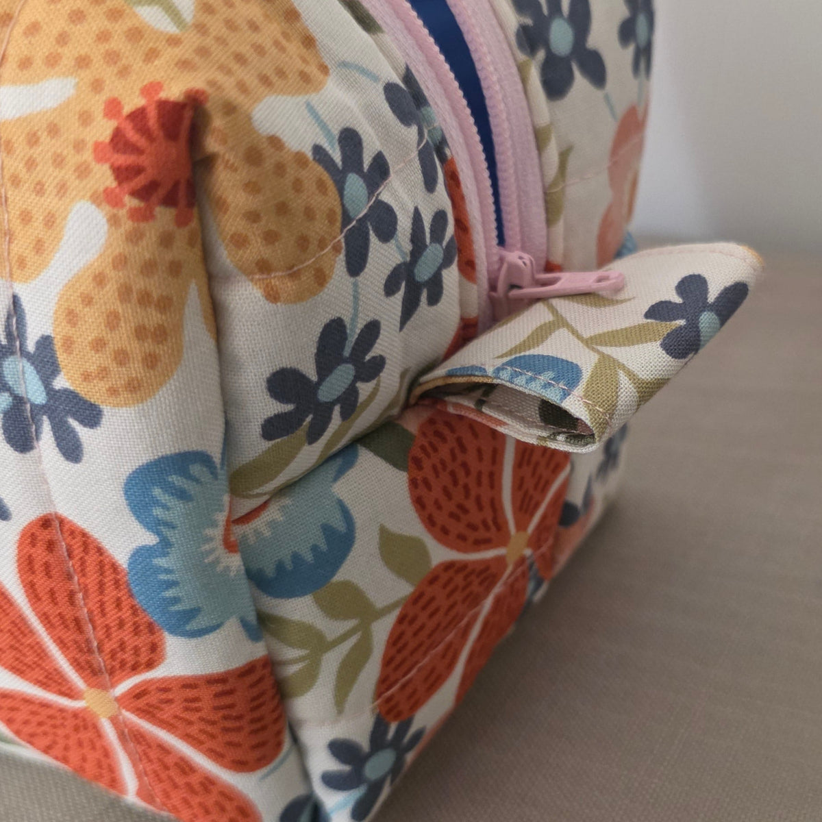 Hand-Quilted Vibrant Floral Makeup Bag