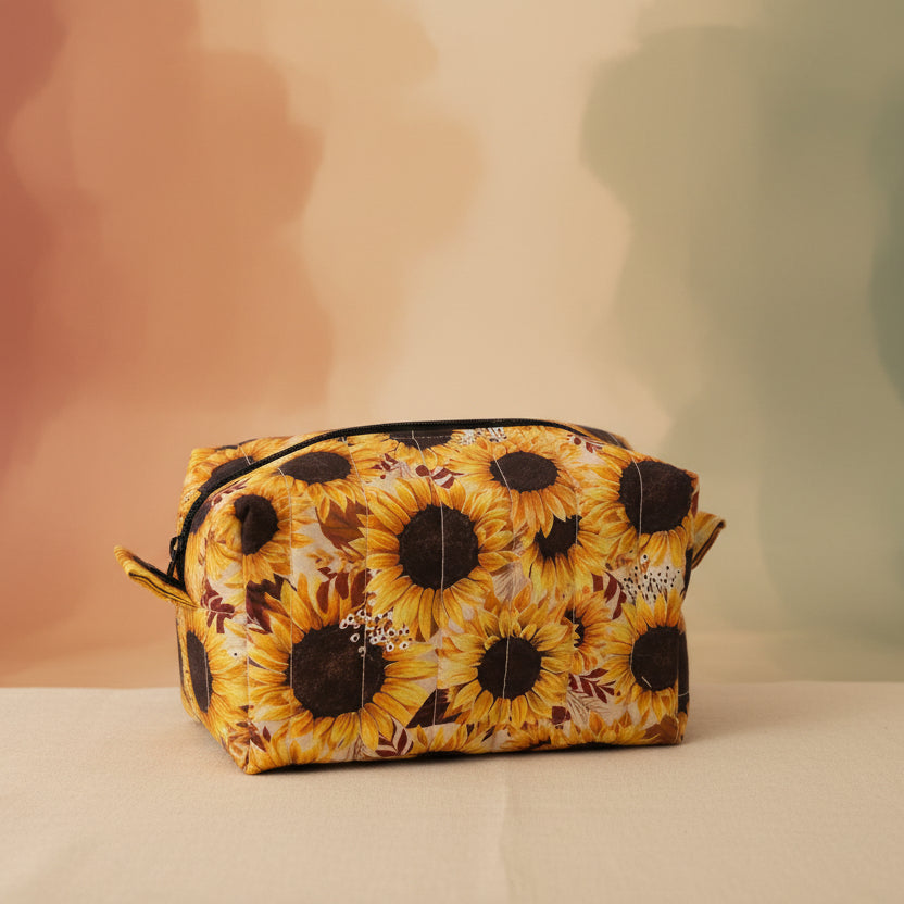 Hand-Quilted Sunflower Makeup Bag