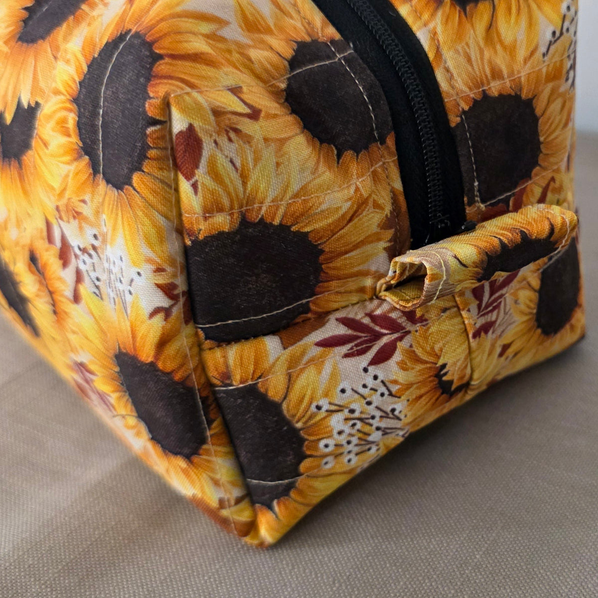 Hand-Quilted Sunflower Makeup Bag