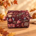 Hand-Quilted Maroon Floral Makeup Bag