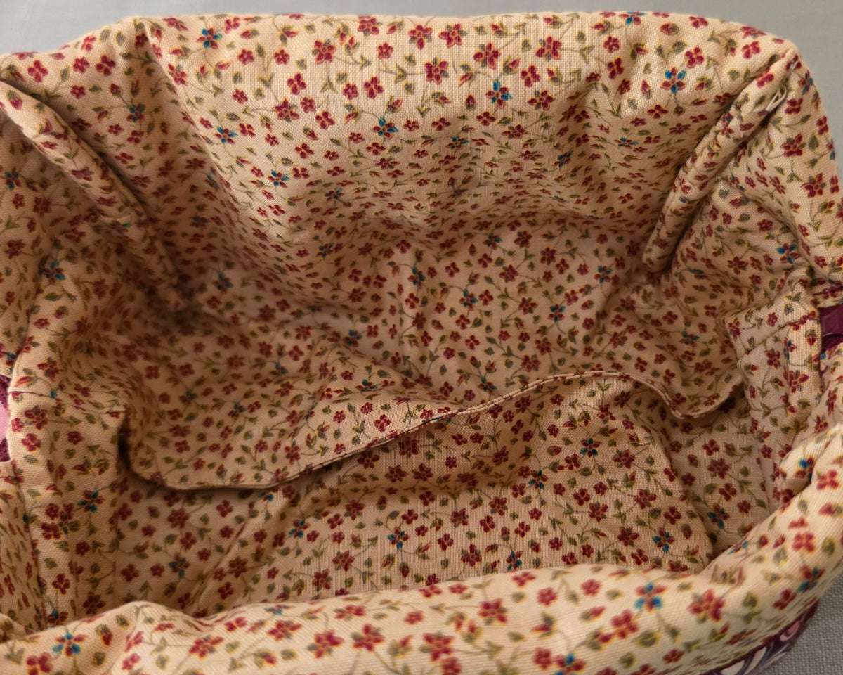 Hand-Quilted Maroon Floral Makeup Bag
