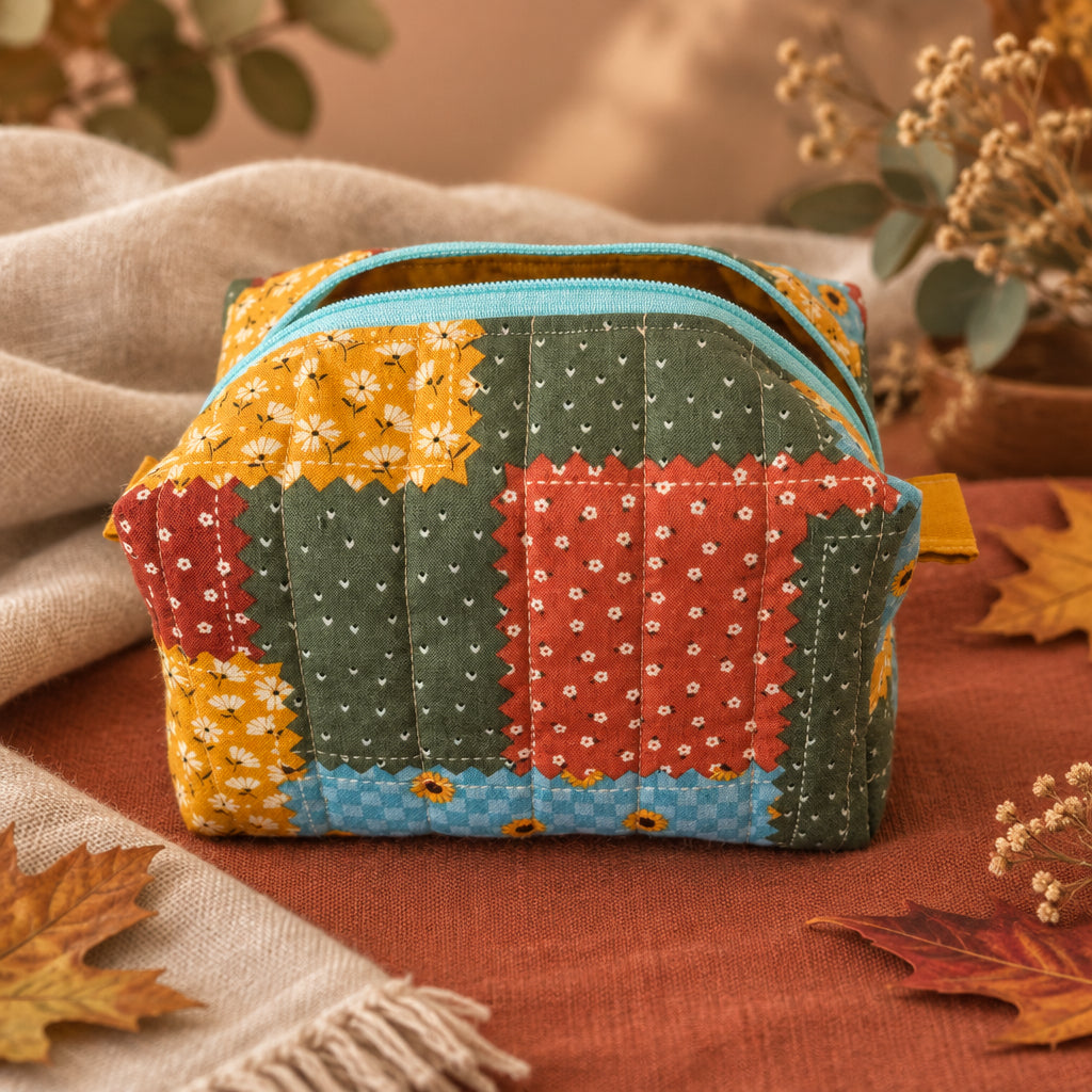 Hand-Quilted Patchwork Makeup Bag