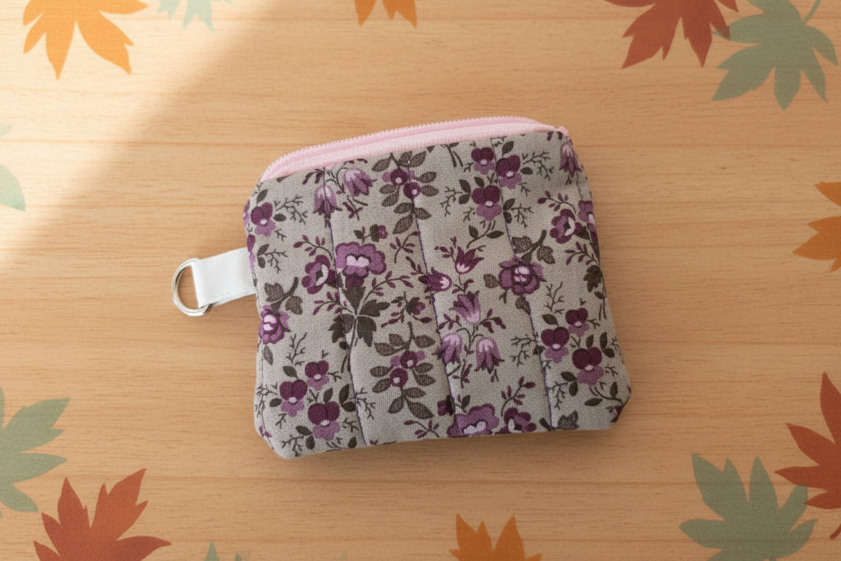 Hand-Quilted Purple Floral Coin Pouch