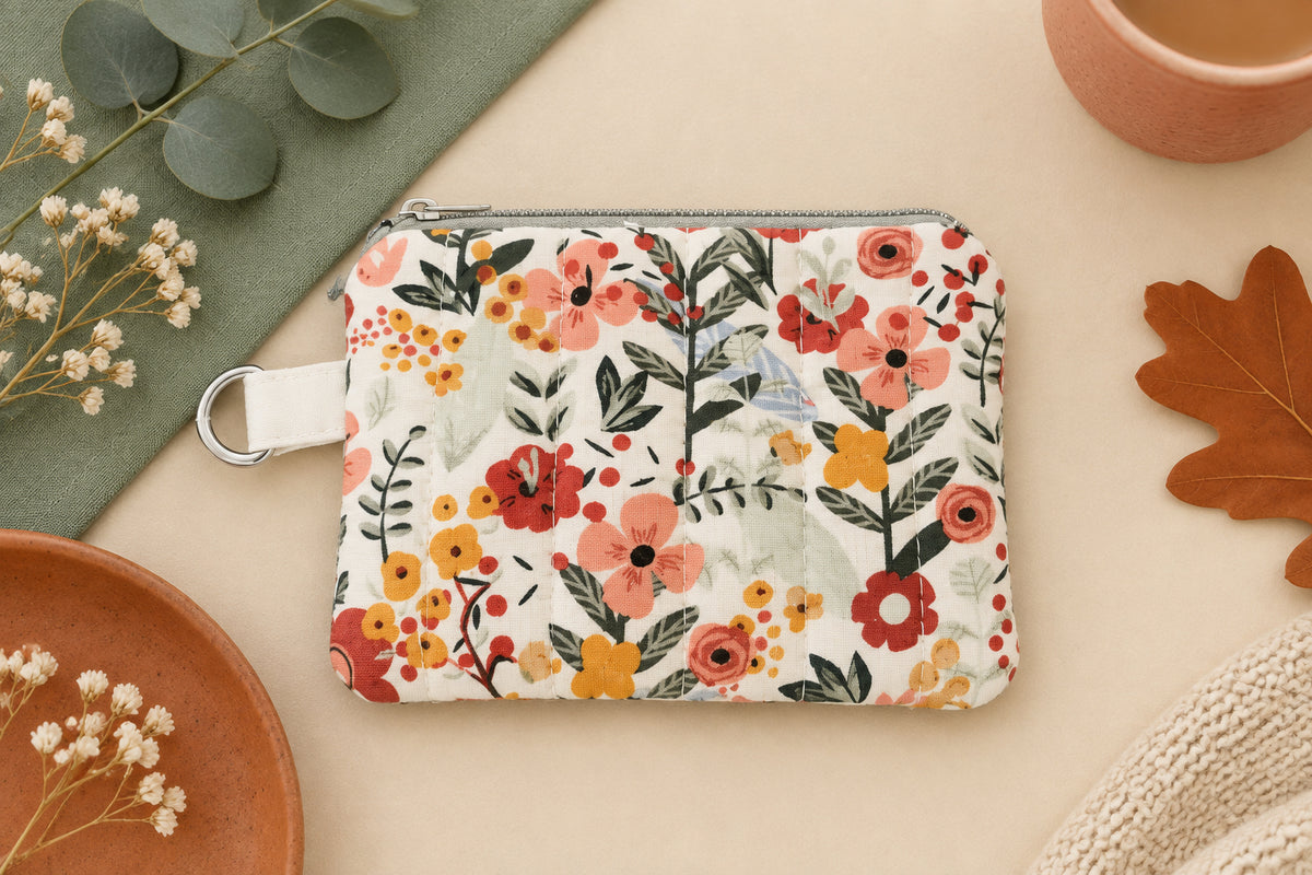 Hand-Quilted Field of Flowers Coin Pouch