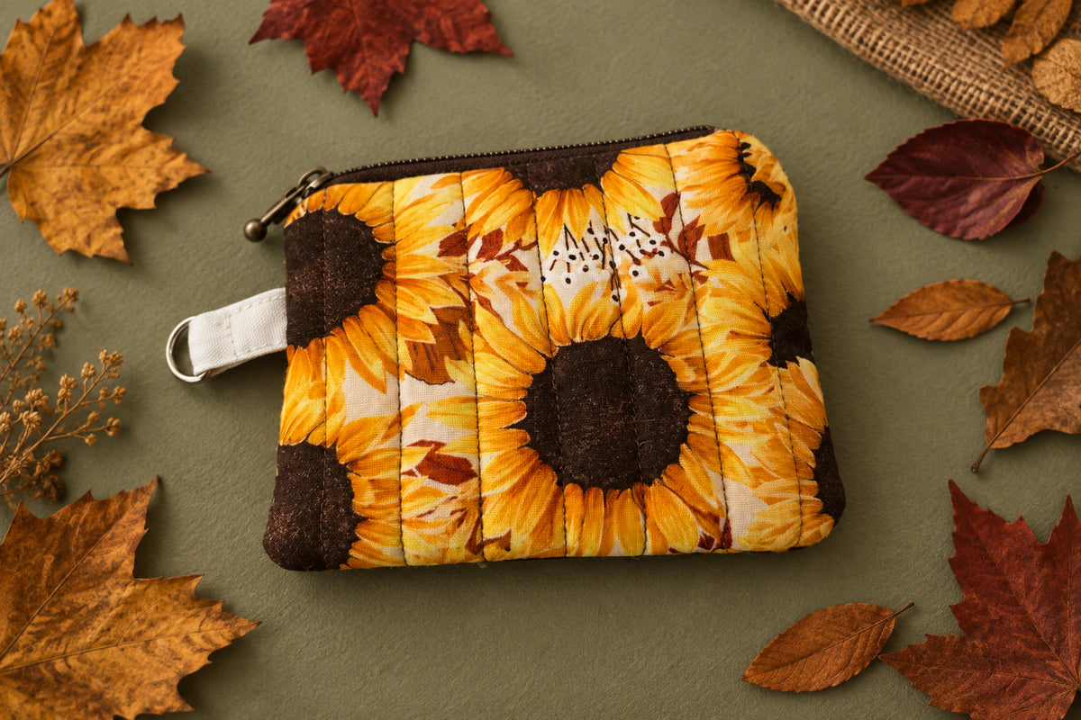 Hand-Quilted Sunflower Coin Pouch