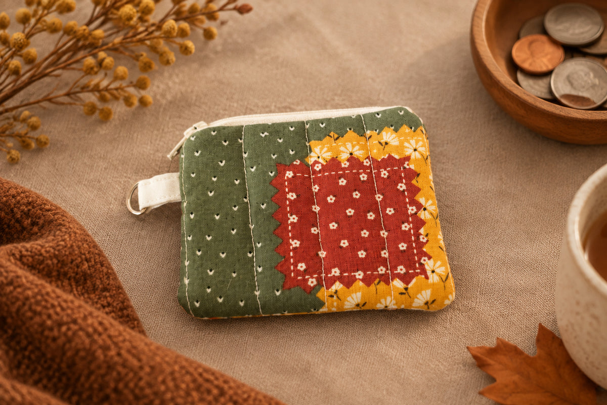 Hand-Quilted Patchwork Coin Pouch