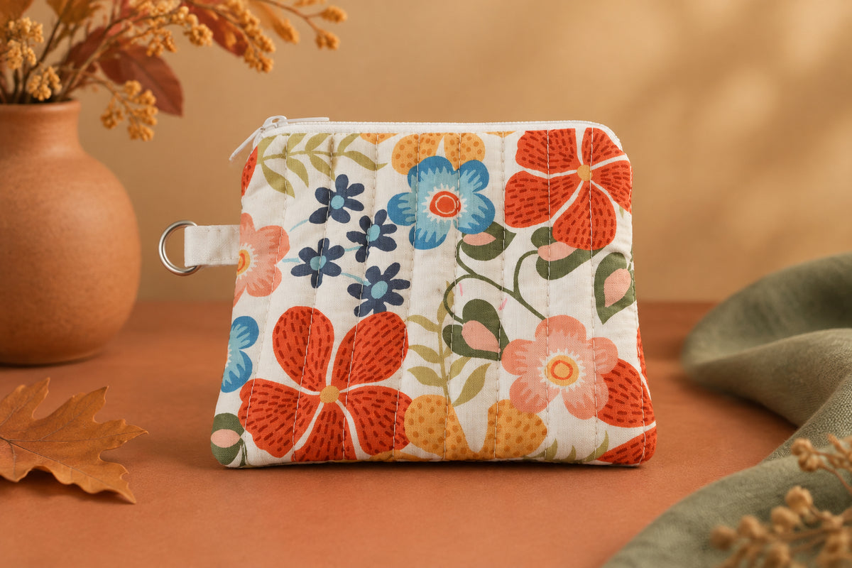 Hand Quilted Vibrant Floral Coin Pouch