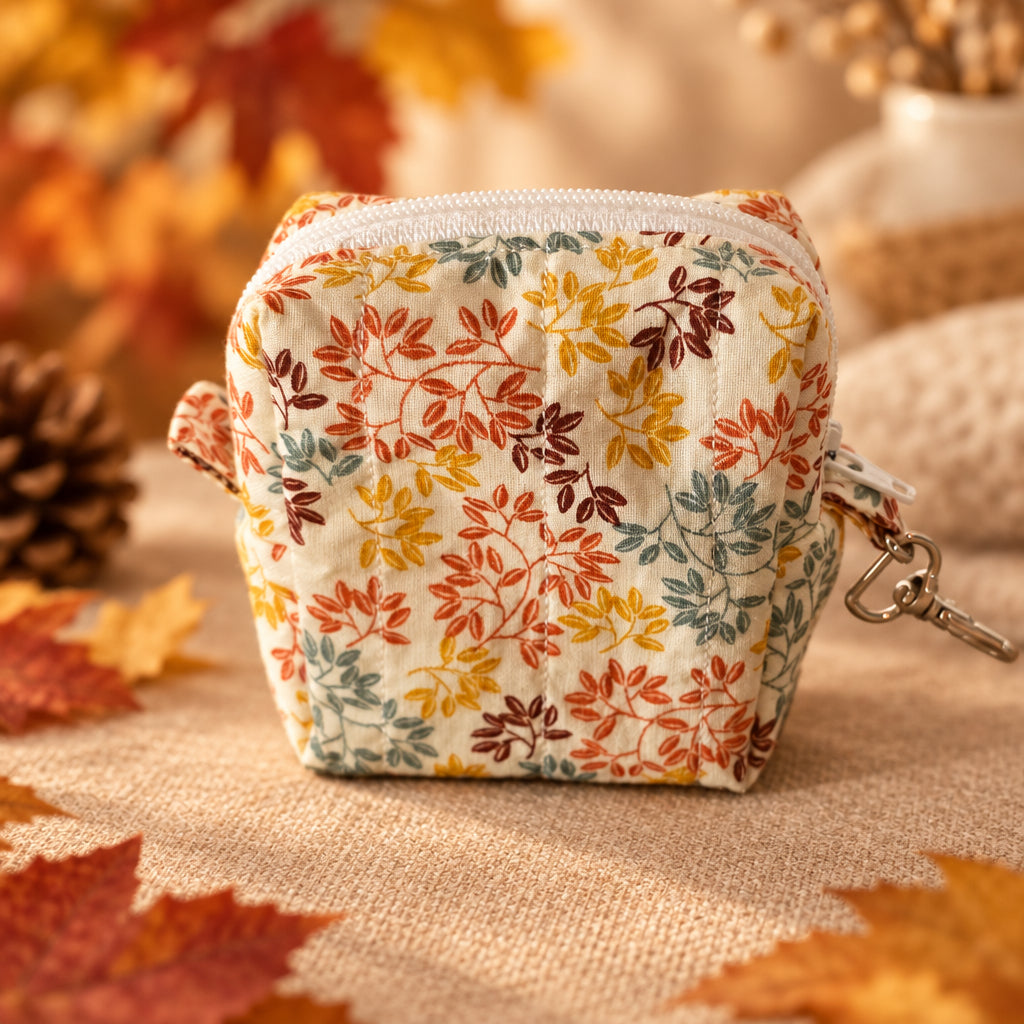 Hand Quilted Autumn Tiny Boxy Pouch