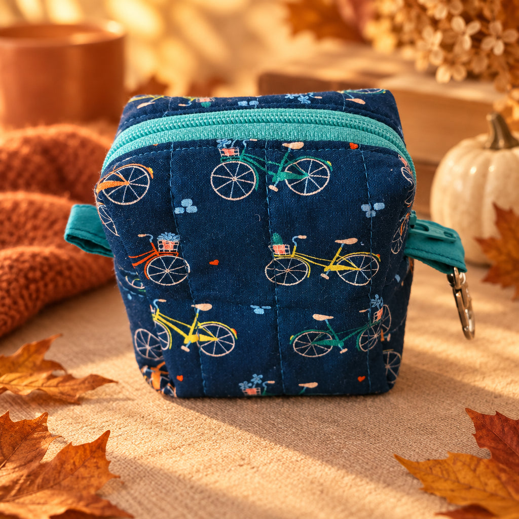 Hand Quilted Bicycle Tiny Boxy Pouch