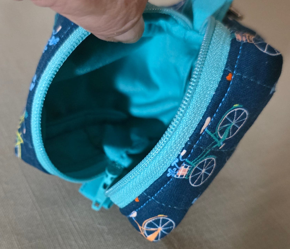 Hand Quilted Bicycle Tiny Boxy Pouch
