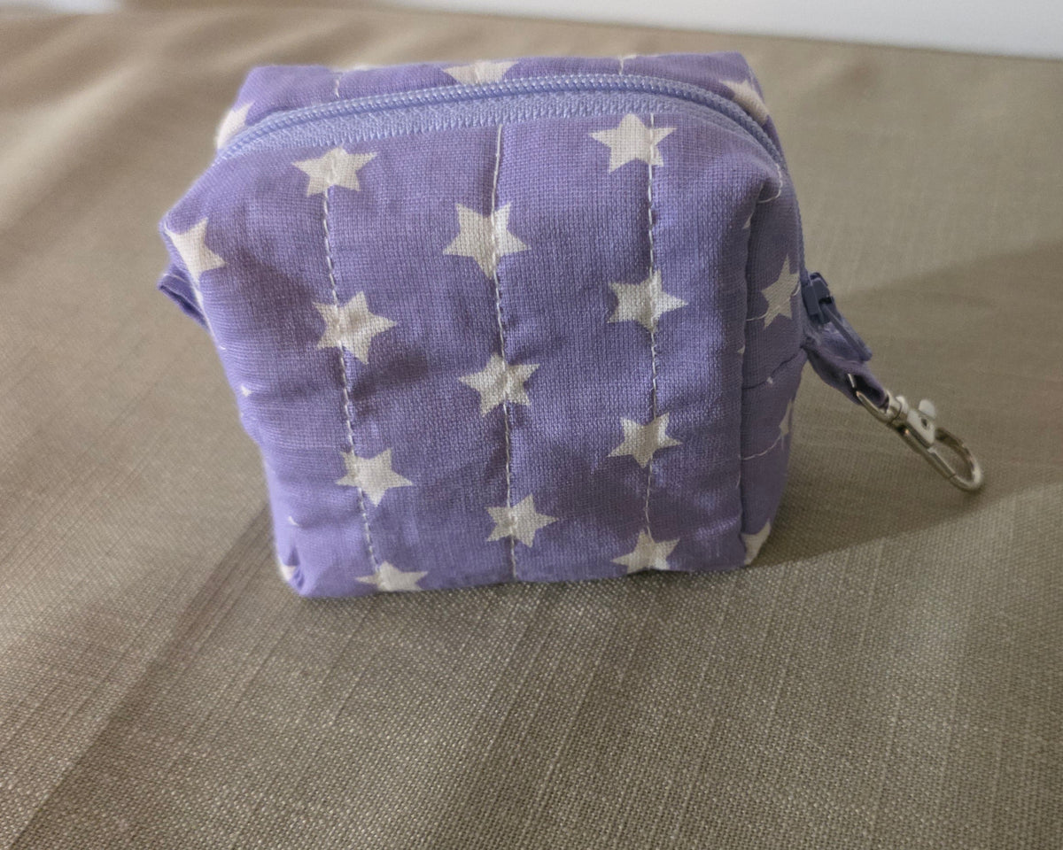 Hand Quilted Purple Stars Tiny Boxy Pouch