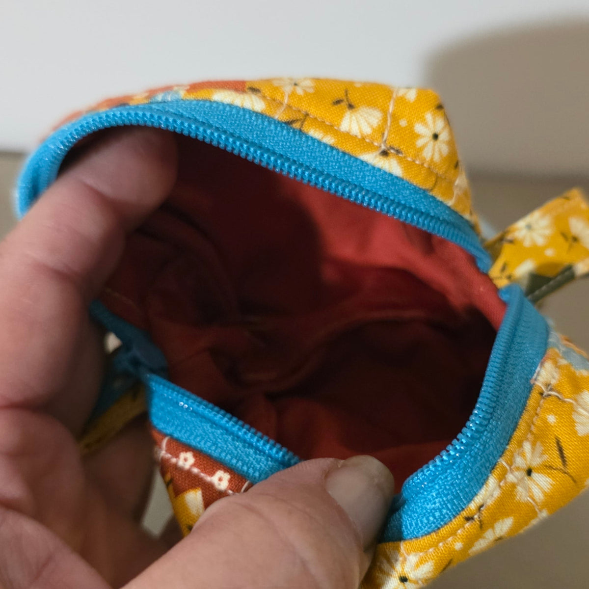 Hand Quilted Patchwork Tiny Boxy Pouch