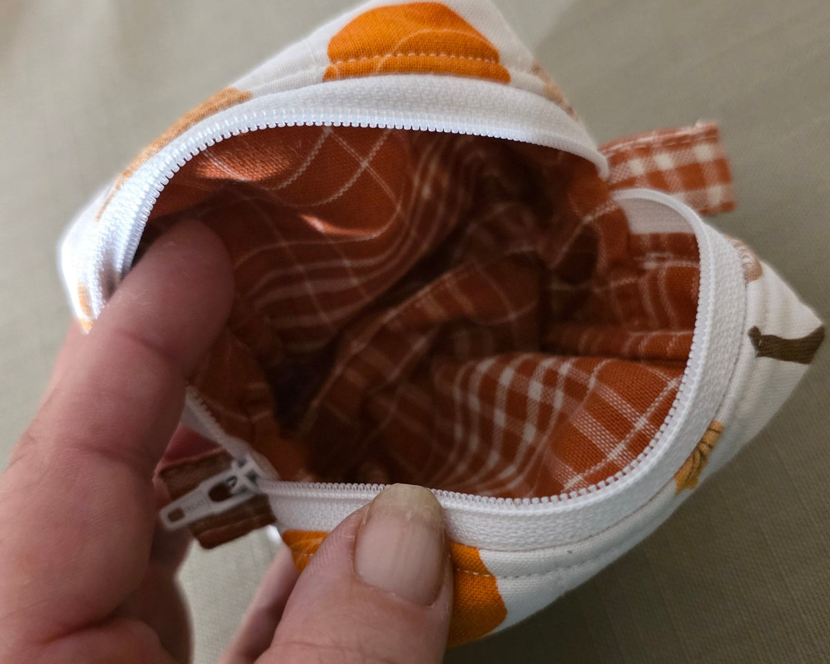 Hand Quilted Pumpkin Patch Tiny Boxy Pouch