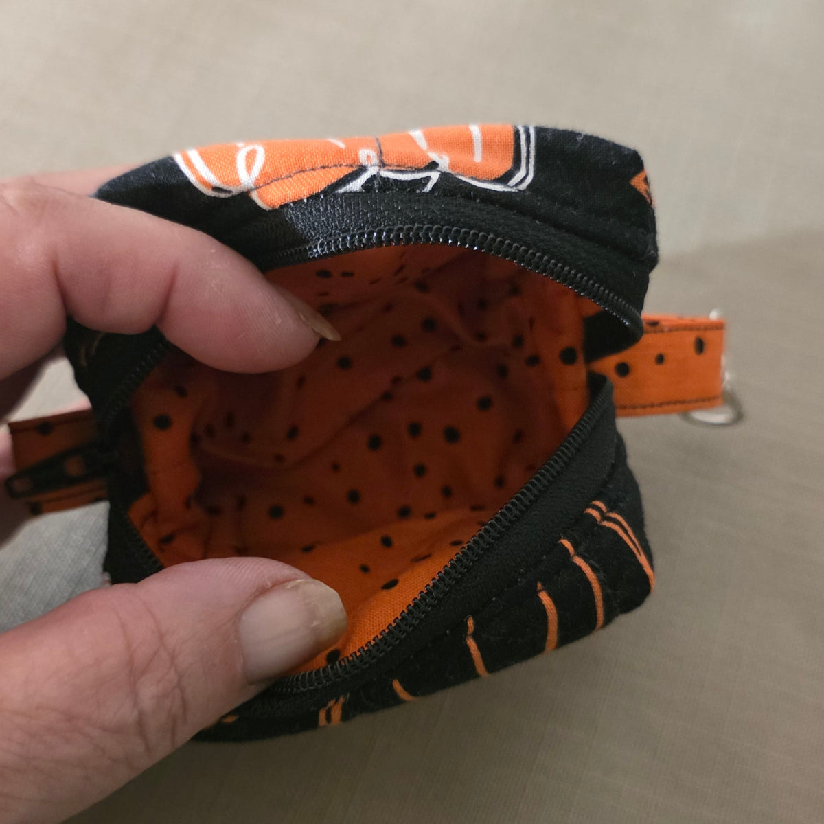 Hand Quilted Black Pumpkin Tiny Boxy Pouch