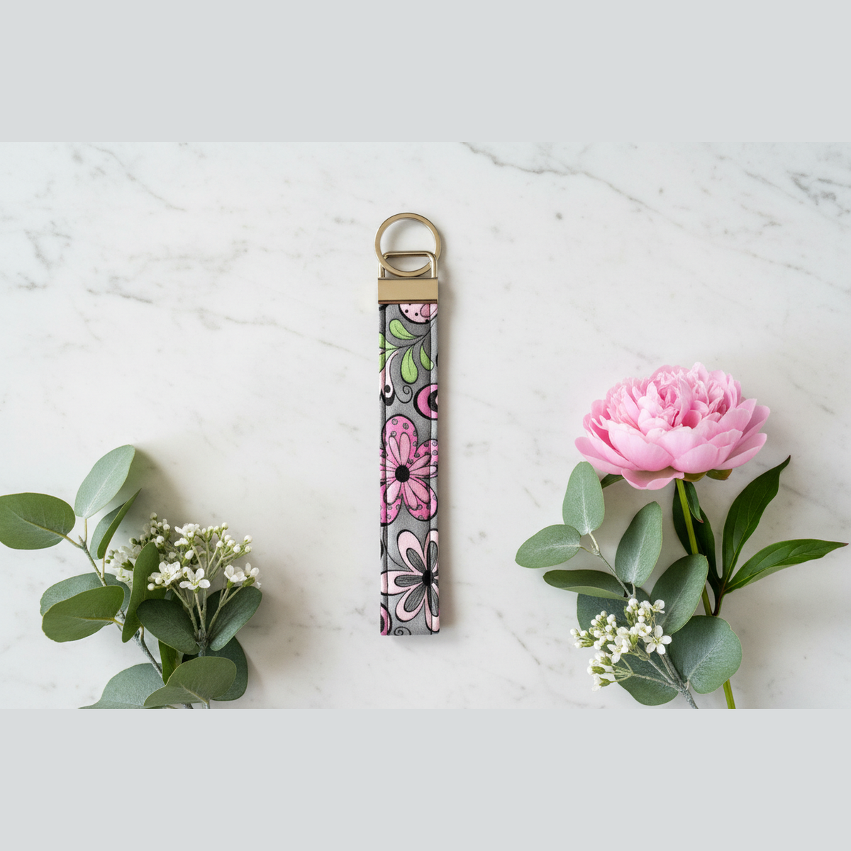 Bold Pink Floral Wristlet Strap