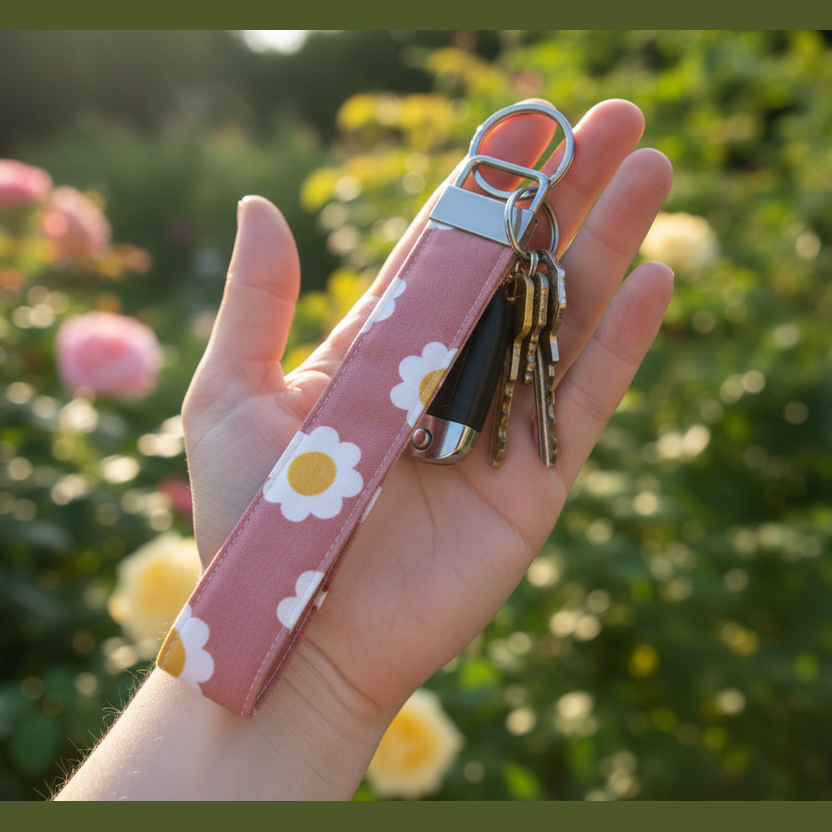Rose Pink Floral Wristlet Strap