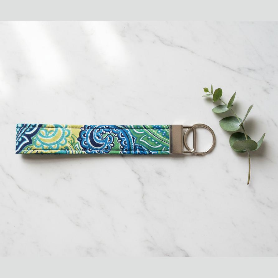 Yellow Blue Navy Paisley Wristlet Strap